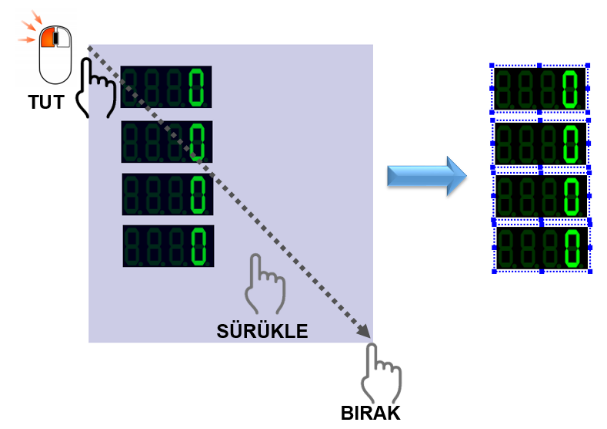 EOS SCADA Editor çoklu seçim dikdörtgeni oluşturma