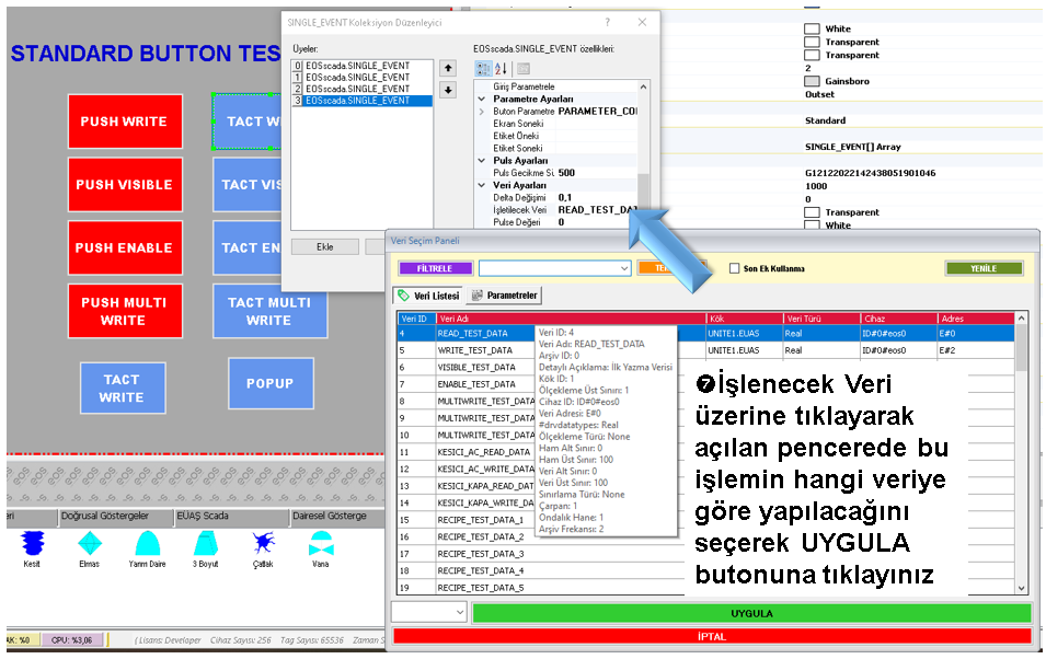 EOS SCADA Limit Değeri ve Limit Türü ayarları