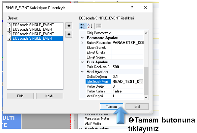 EOS SCADA işlenecek veri seçimi